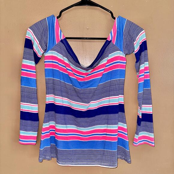 Lilly Pulitzer Audelia Kaleidoscope Jungle Stripe Off Shoulder Top - XS - Picture 1 of 10